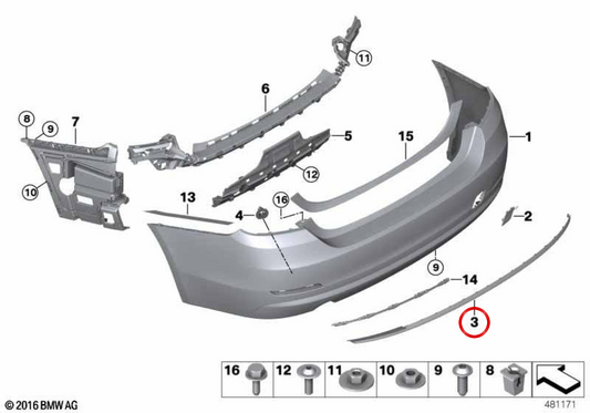 Moldura embellecedora OEM 51129491766 para BMW F32, F33, F36. Original BMW.