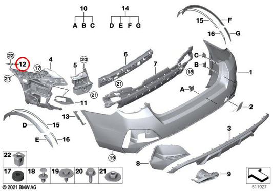 OEM 51129625041 protezione per paraurti posteriore sinistra per BMW G26. BMW originale.