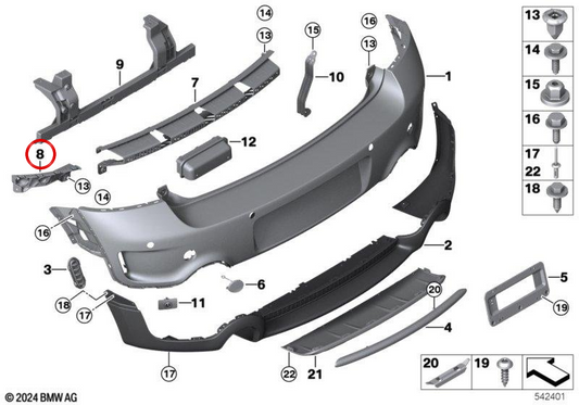 Linker hinterer Stoßfängerführung OEM 51129802115 für MINI Countryman R60 Cooper, Cooper D, Cooper ALL4... und mehr. Original MINI
