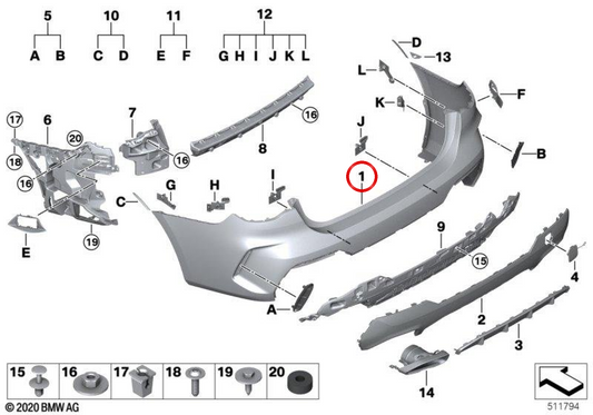 Paragolpes trasero imprimado OEM 51129850251 para BMW Serie 4 G22, G23. Original BMW.