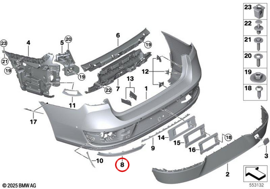 OEM 51129853579 Moldagem lateral inferior esquerda para BMW G70. BMW genuíno.