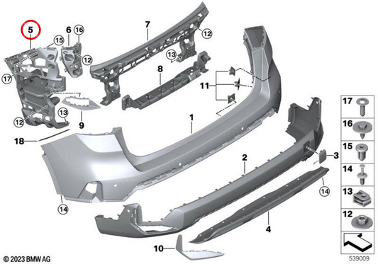 LEFT SIDE SUPPORT OEM 51129883543 for BMW U11, U12. Original BMW.