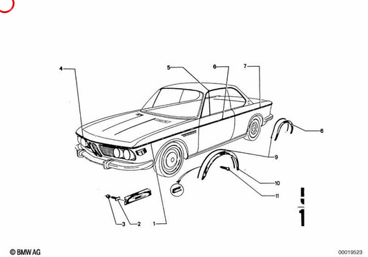Moldura decorativa dianteira esquerda OEM 51131810541 para BMW Série 3 E30. BMW genuíno.