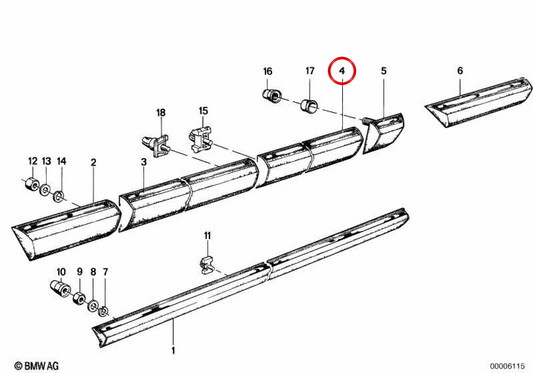 Moulage latéral de la porte arrière droite OEM 51131848306 pour BMW E23. BMW d'origine.