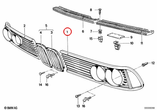 Grade de acabamento esquerdo OEM 51131848631 para BMW E23. BMW genuíno.