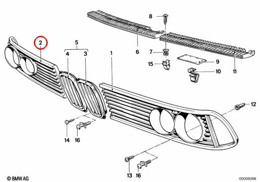 Rejilla embellecedora derecha OEM 51131848632 para BMW E23. Original BMW.