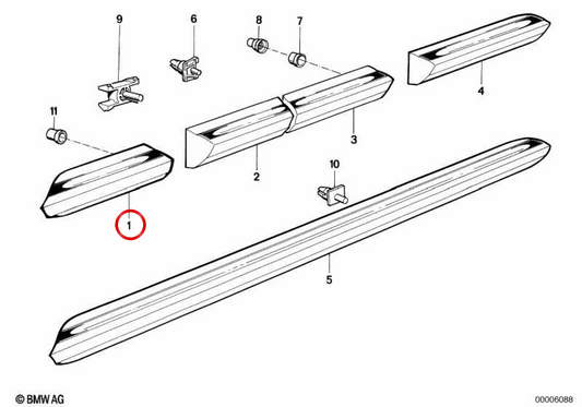 Moldagem lateral dianteira esquerda OEM 51131935445 para BMW E30. BMW genuíno.
