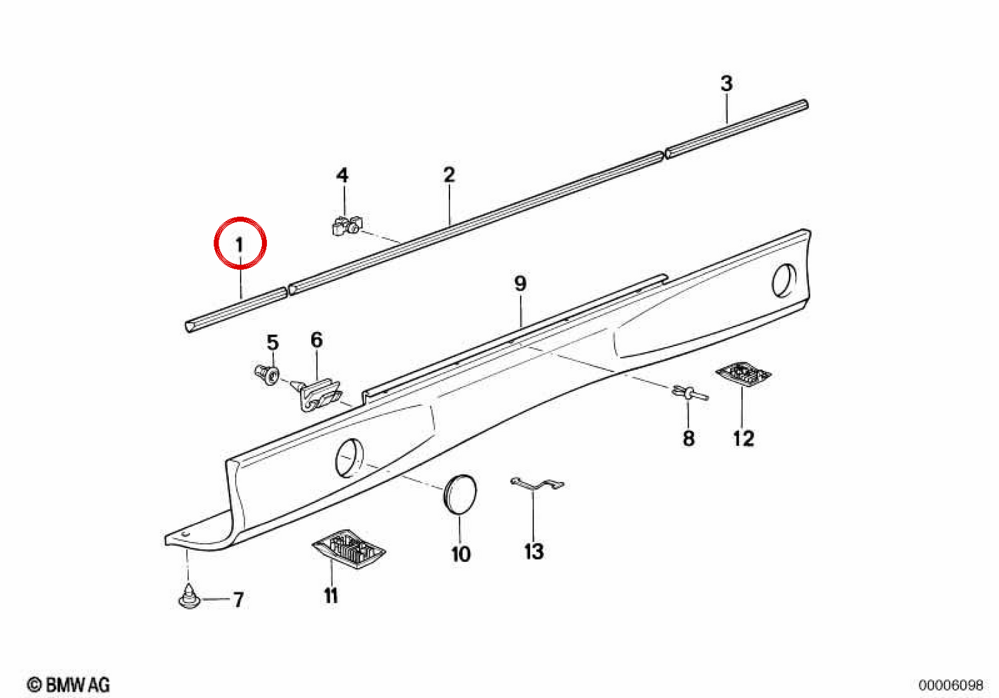 Left side molding OEM 51131970233 for BMW E31. Original BMW.