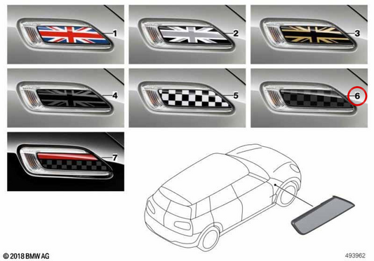 Molduren Seitenverkleidung Chequered Flag schwarz/grau OEM 51132365737 für MINI Clubman F54, F54 LCI und mehr. Original MINI