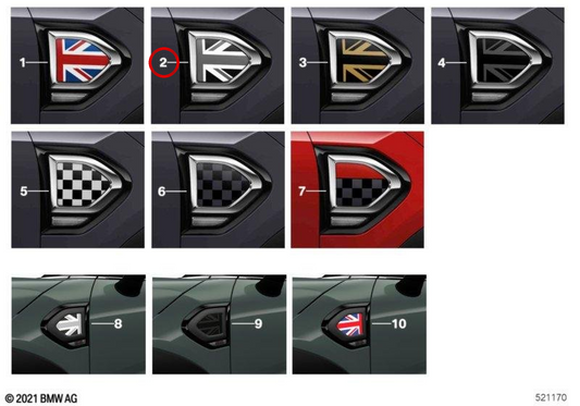 Black Jack lateral decorative trim OEM 51132413352 for MINI Countryman F60, F60 LCI and more. Original MINI