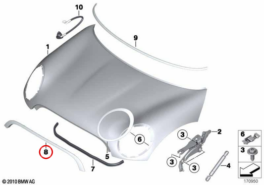 OEM Chrome Hood Trim 51132751040 for MINI R55, R56, R57, R58, R59. Original MINI