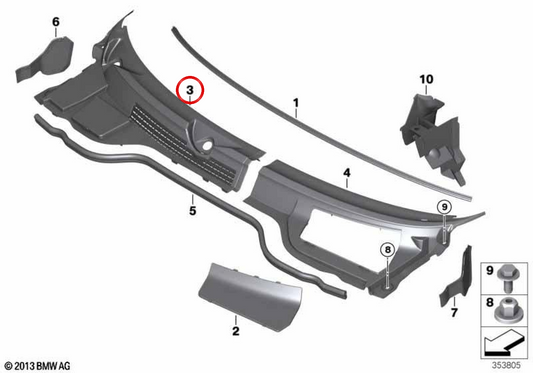 Cache pare-vent droit OEM 51132751211 pour MINI R56, R56 LCI, Clubman R55, Clubman R55 LCI, Cabrio R57, Cabrio R57 LCI. MINI d'origine.