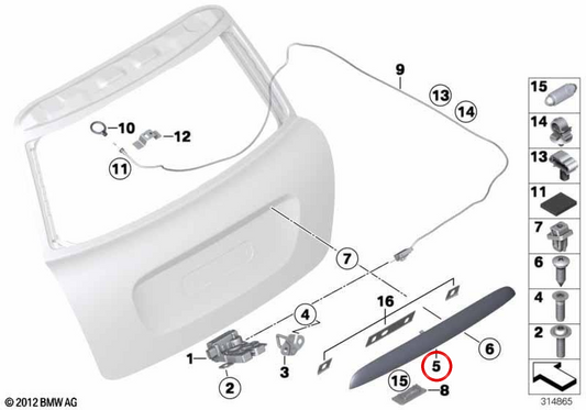 Agarrador exterior da tampa da mala preto OEM 51132753602 para MINI R56, R56 LCI, R57 LCI… e mais. Original MINI