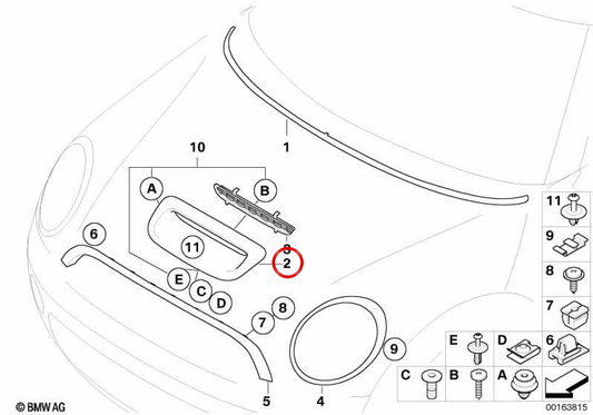 Grundierter Lufteinlass in der Fronthaube OEM 51132757694 für MINI R56, R55, R57, R58, R59... und mehr. Originaler MINI.