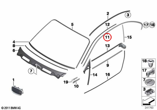 Marco de techo izquierdo OEM 51132996071 para BMW E82. Original BMW.