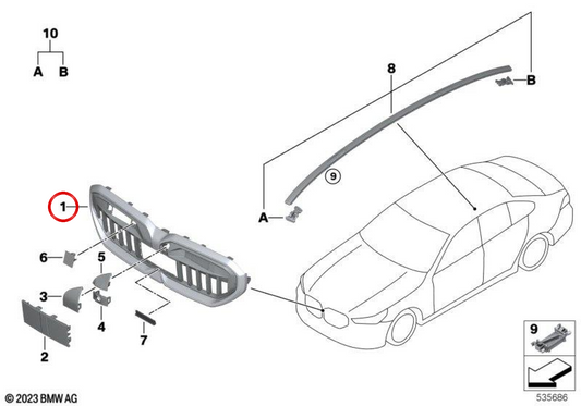 OEM 51135A017A9 Dekorativer Frontgrill für BMW G60, G61. Original BMW.