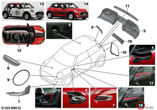 Moldagem do lado direito OEM 51135A1D9B1 para MINI F56 LCI, F56 BEV LCI, F55 LCI, Cabrio F57 LCI. MINI originais.