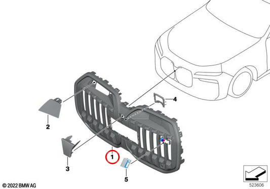 Front Decorative Grille for BMW G70 (OEM 51135A261E9). Original BMW.