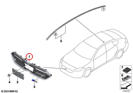 Parrilla delantera Shadowline OEM 51135A3CF58 para BMW Serie 1 F70, Serie 2 F74/F78 Gran Coupé. Original BMW.