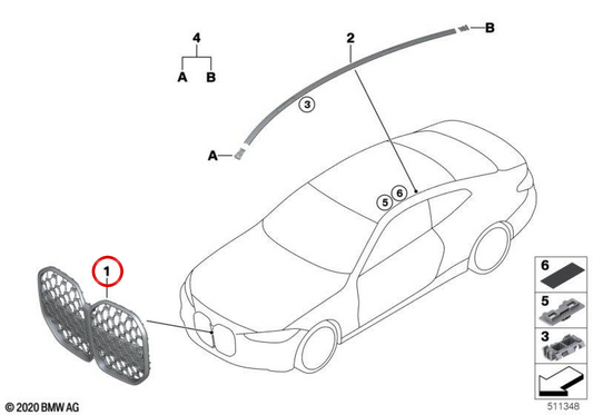 OEM 51135A5DB2 Griglia decorativa frontale per BMW G22, G23. BMW originale.