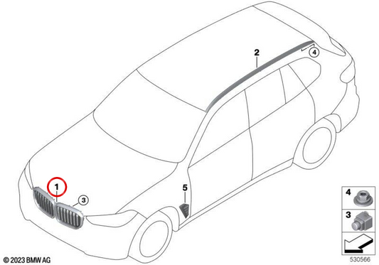 OEM 51135A67cc5 Griglia decorativa anteriore per BMW G05, G18. BMW originale.