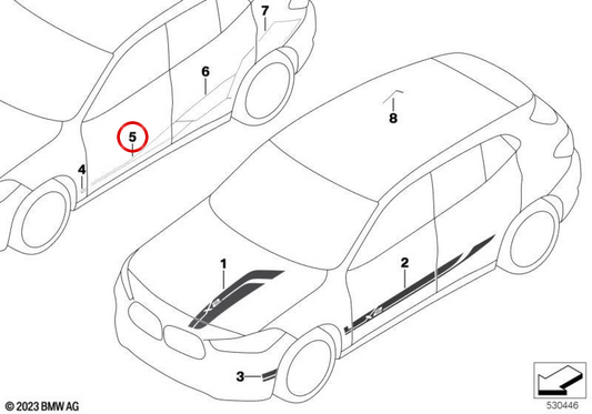 Moldura embellecedora puerta delantera derecha OEM 51135A68834 para BMW F39. Original BMW.