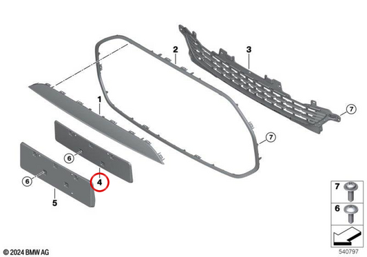 Staffa targa anteriore OEM 51135A78C26 per MINI Cooper J01 (10/2022 - 03/2025), Cooper E, Cooper SE. MINI originale.