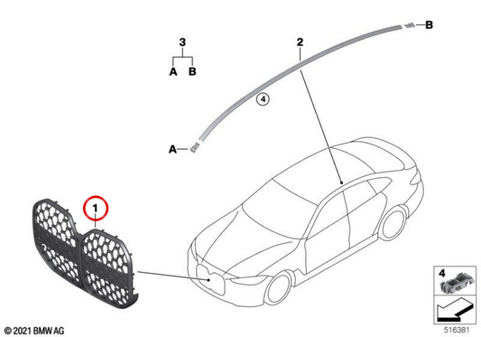 Grill avant du couvercle OEM 51135A79D55 pour BMW I4 G26 Gran Coupé LCI (06/2023 - 03/2025). BMW d'origine.