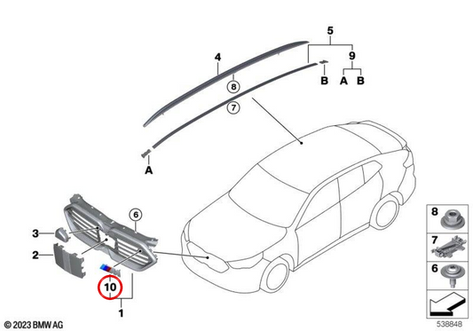 Emblema ///M anteriore OEM 51135A9CF32 per BMW X2 U10 M35i xDrive. BMW originale.