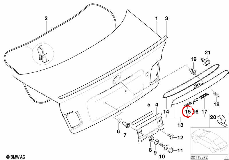 Headlight shield for BMW 3 Series E46 (OEM 51137031085). Original BMW