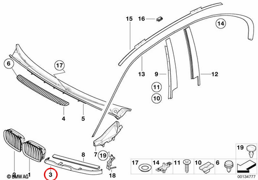 AMPAGGIO RIGHT OEM 51137043408 per BMW 3 E46 (1998-2005). BMW originale.