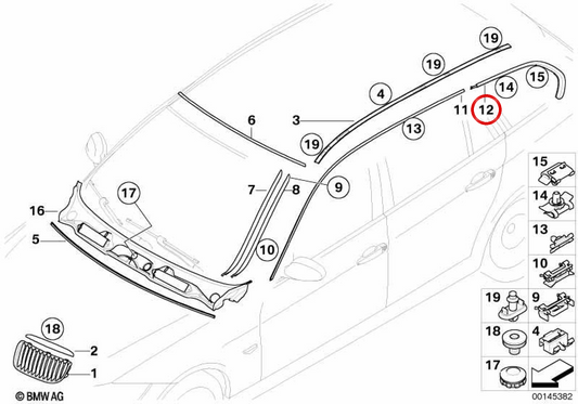 Mormatura del telaio posteriore sinistro OEM 51137129665 per BMW E91. BMW originale.