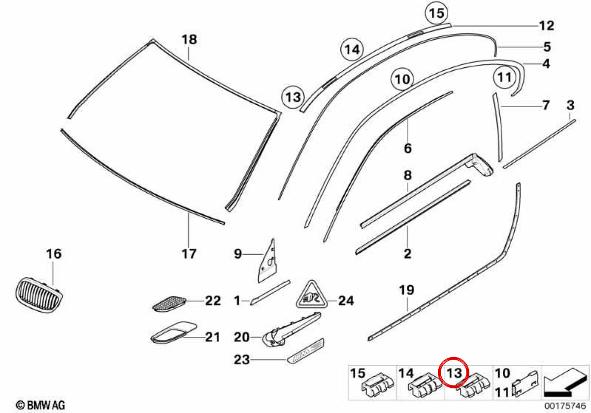 OEM -Formklammel 51137174701 für BMW E90, E91, E92, E93. Original BMW.