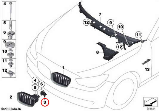 Verzierungsstützgitter OEM 51137203207 für BMW F07. Original BMW.