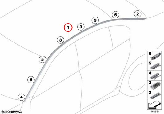 Moldagem de acabamento do teto com primer direito OEM 51137221828 para BMW F02, F04. BMW genuíno.