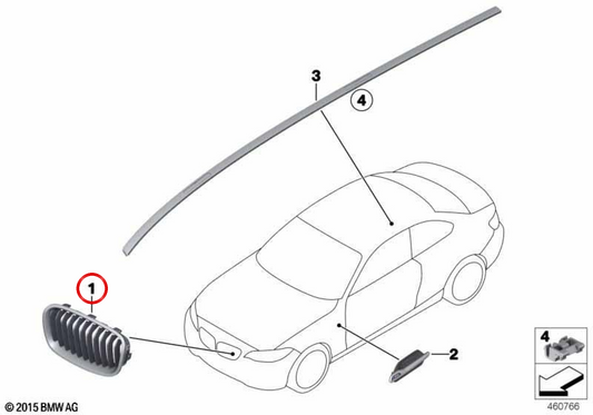 Griglia di rivestimento anteriore sinistra OEM 51137239021 per BMW Serie 1 F20, F21. BMW originale.