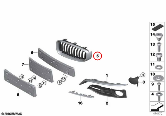 Rejilla embellecedora OEM 51137294810 para BMW F34. Original BMW.