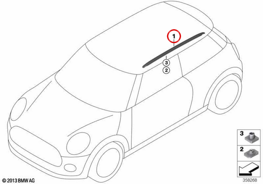 Dachreling rechts OEM 51137331936 für MINI F55, F55 LCI, F65. Original MINI
