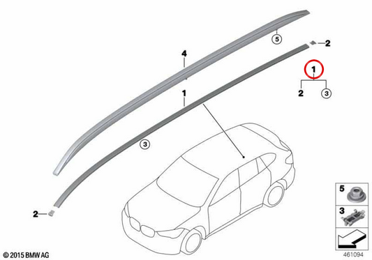 Moldura embellecedora techo derecho OEM 51137349634 para BMW F48. Original BMW.