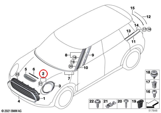 Embs Ring Farm Front Chrom 51137351372 für Mini Clubman F54, F54 LCI. Original Mini.