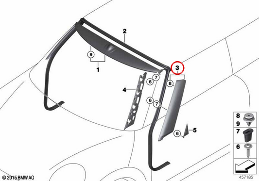Paramento della colonna A destra OEM 51137356298 per MINI Cabrio F57, F57 LCI, F57 BEV, F67… e altri. Originale MINI.