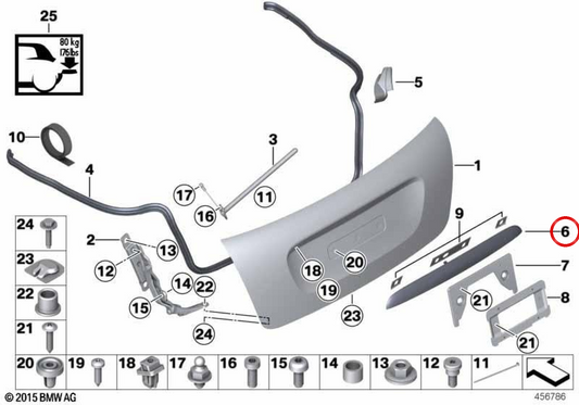 Agarrador exterior cromado da porta da mala com botão OEM 51137362125 para MINI F55, F56, F57 Cabrio… e mais. Original MINI.