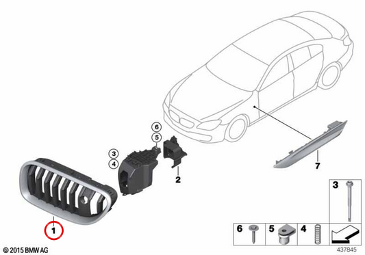 Rejilla lateral delantera izquierda OEM 51137370393 para BMW F06, F12, F13. Original BMW.