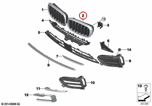 Rejilla lateral izquierda OEM 51137373689 para BMW F16. Original BMW.