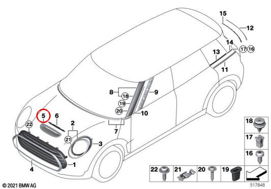Coperchio della presa d'aria OEM 51137376052 per MINI F56, F55, F54, F57... e altro ancora. MINI originale.