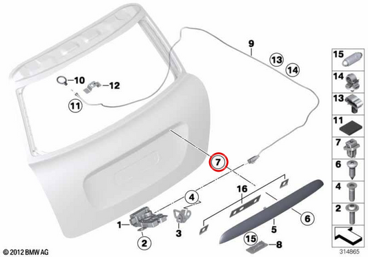 Écrou noyé capot arrière OEM 51137416329 pour MINI R56, R57 Cabrio, R58 Coupé, R59 Roadster… et plus. Original MINI.