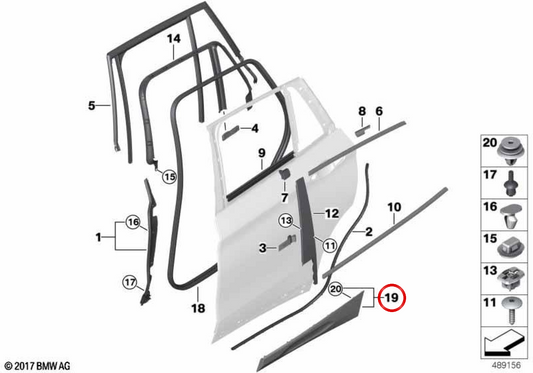Embels Embelaceedora Door arrière droit OEM 51137420516 pour BMW F39. BMW d'origine.