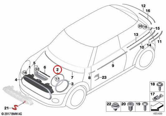 Anneau d'embellissement de Faro Izquierdo OEM 51137449209 en haute luminosité pour Mini F56, F55, Cabrio F57 ... et plus encore. Mini d'origine.