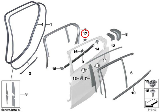 Junta de ajuste superior derecha para parabrisas OEM 51137452432 para BMW F40. Original BMW.