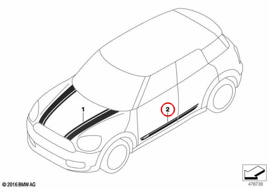 Modanatura decorativa destra OEM 51137464060 per MINI Clubman F54, F54 LCI. MINI originale.